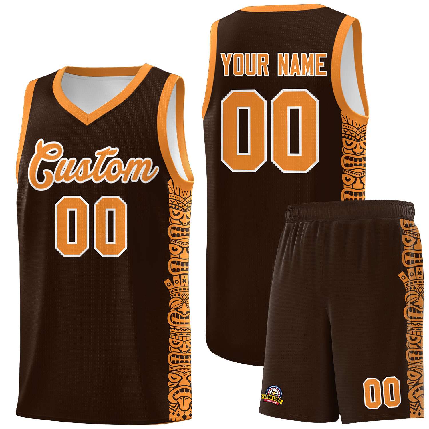 Custom Brown Orange Personalized Indians Pattern Sets Sports Uniform Basketball Jersey