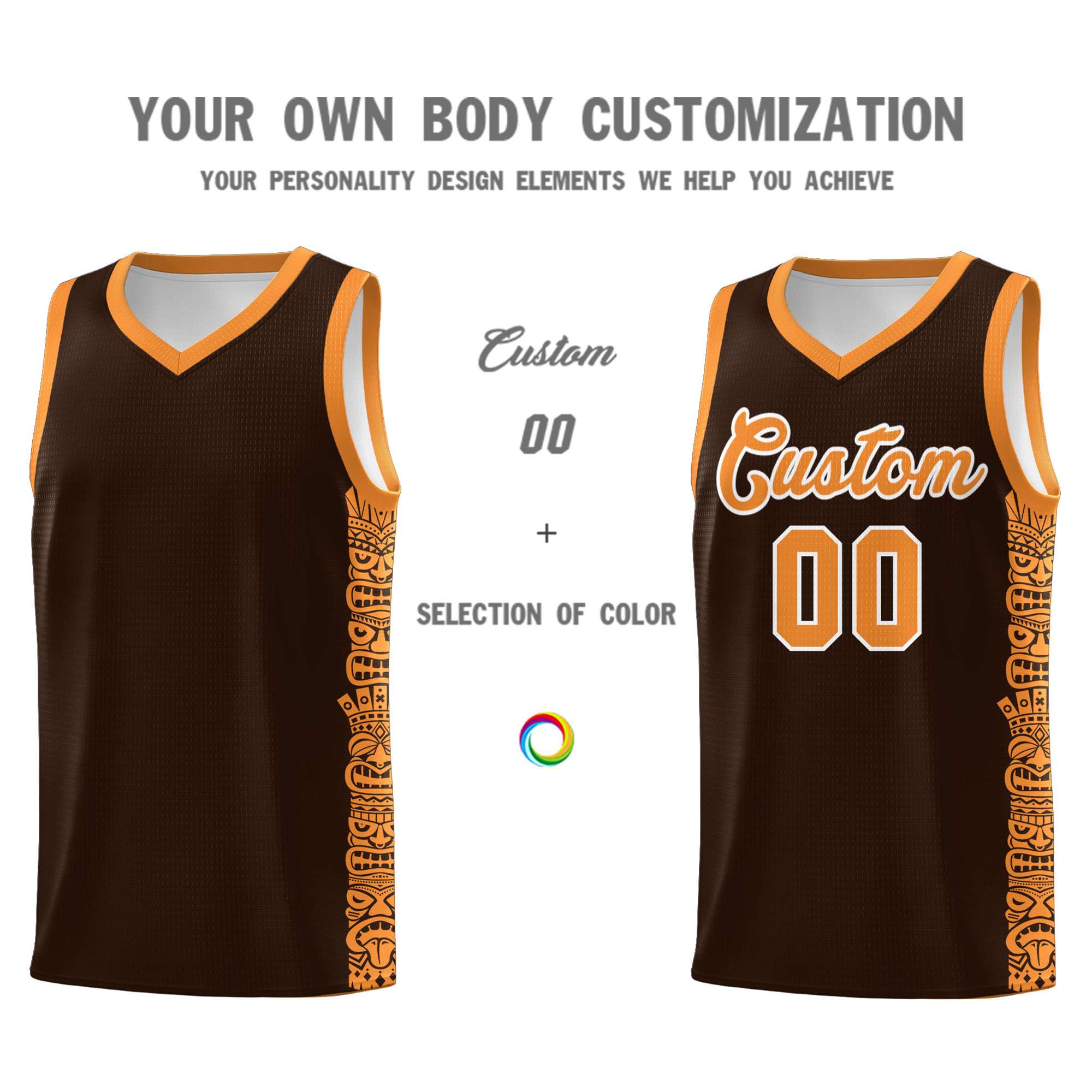 Custom Brown Orange Personalized Indians Pattern Sets Sports Uniform Basketball Jersey