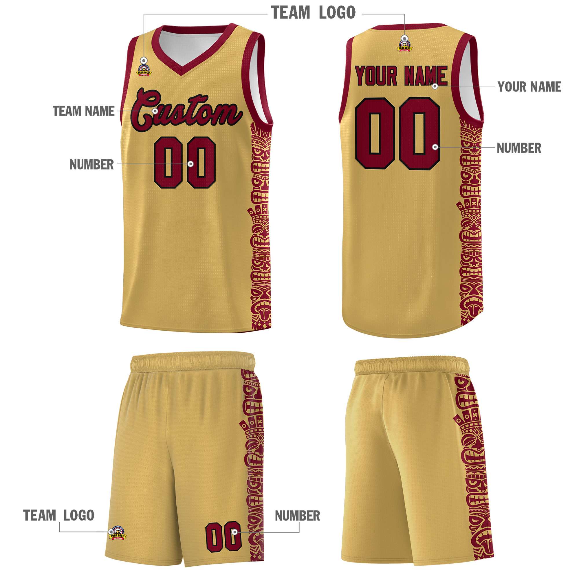 Custom Khaki Crimson Personalized Indians Pattern Sets Sports Uniform Basketball Jersey