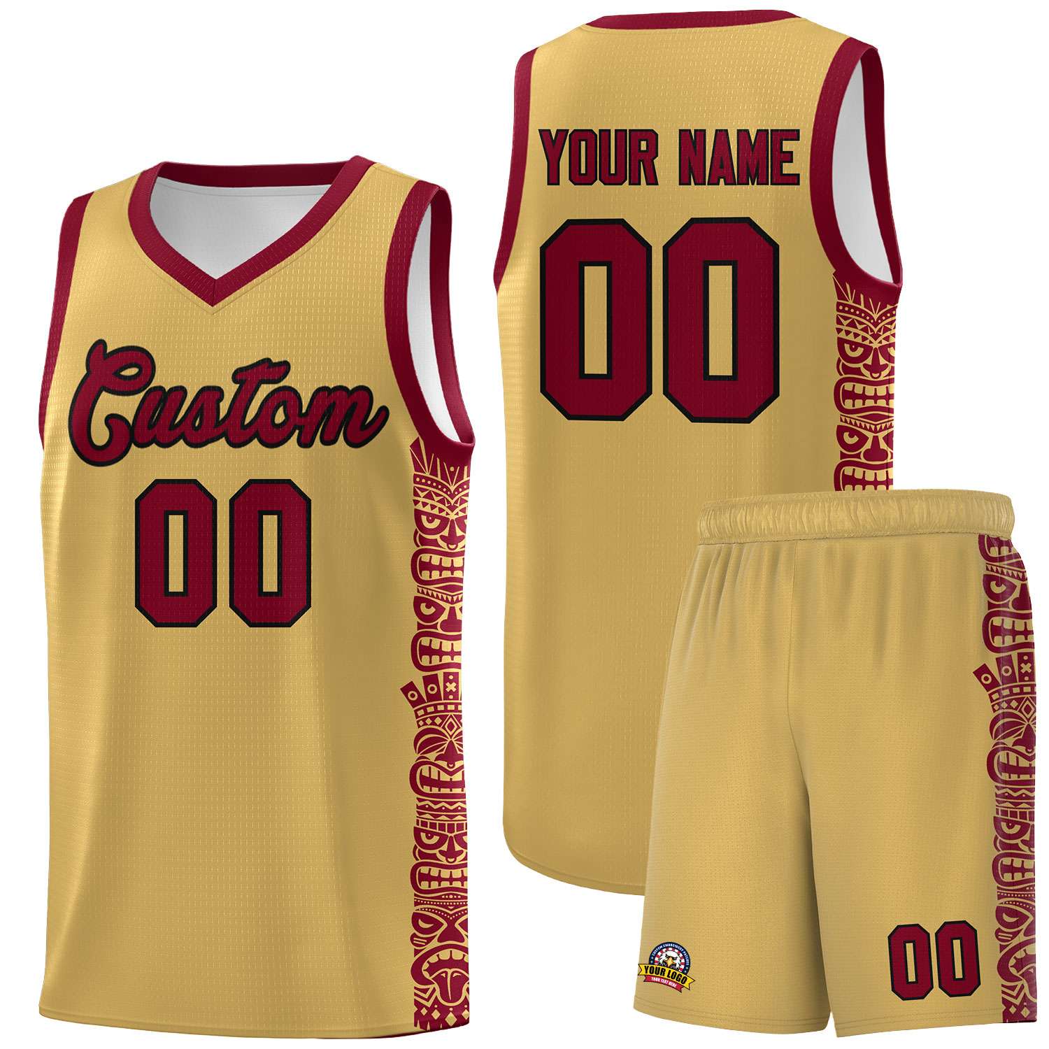 Custom Khaki Crimson Personalized Indians Pattern Sets Sports Uniform Basketball Jersey