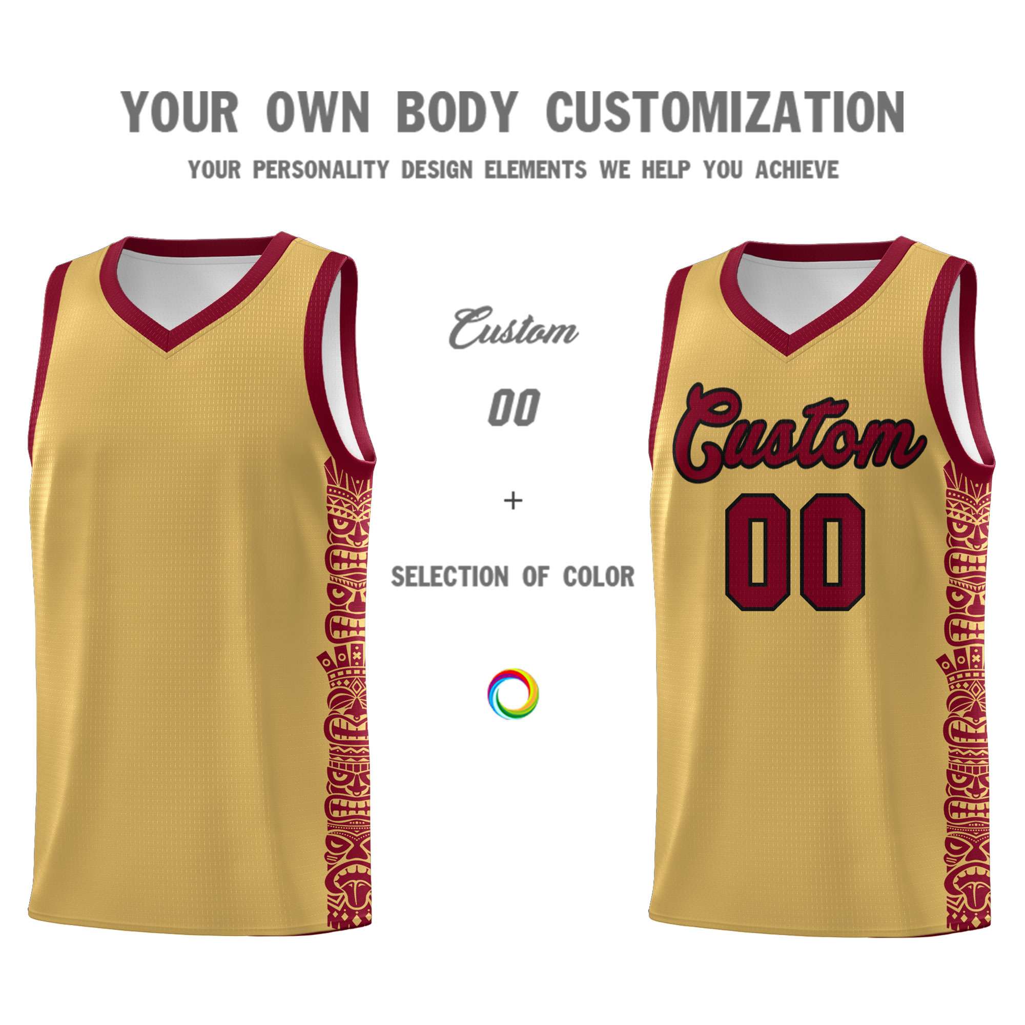 Custom Khaki Crimson Personalized Indians Pattern Sets Sports Uniform Basketball Jersey