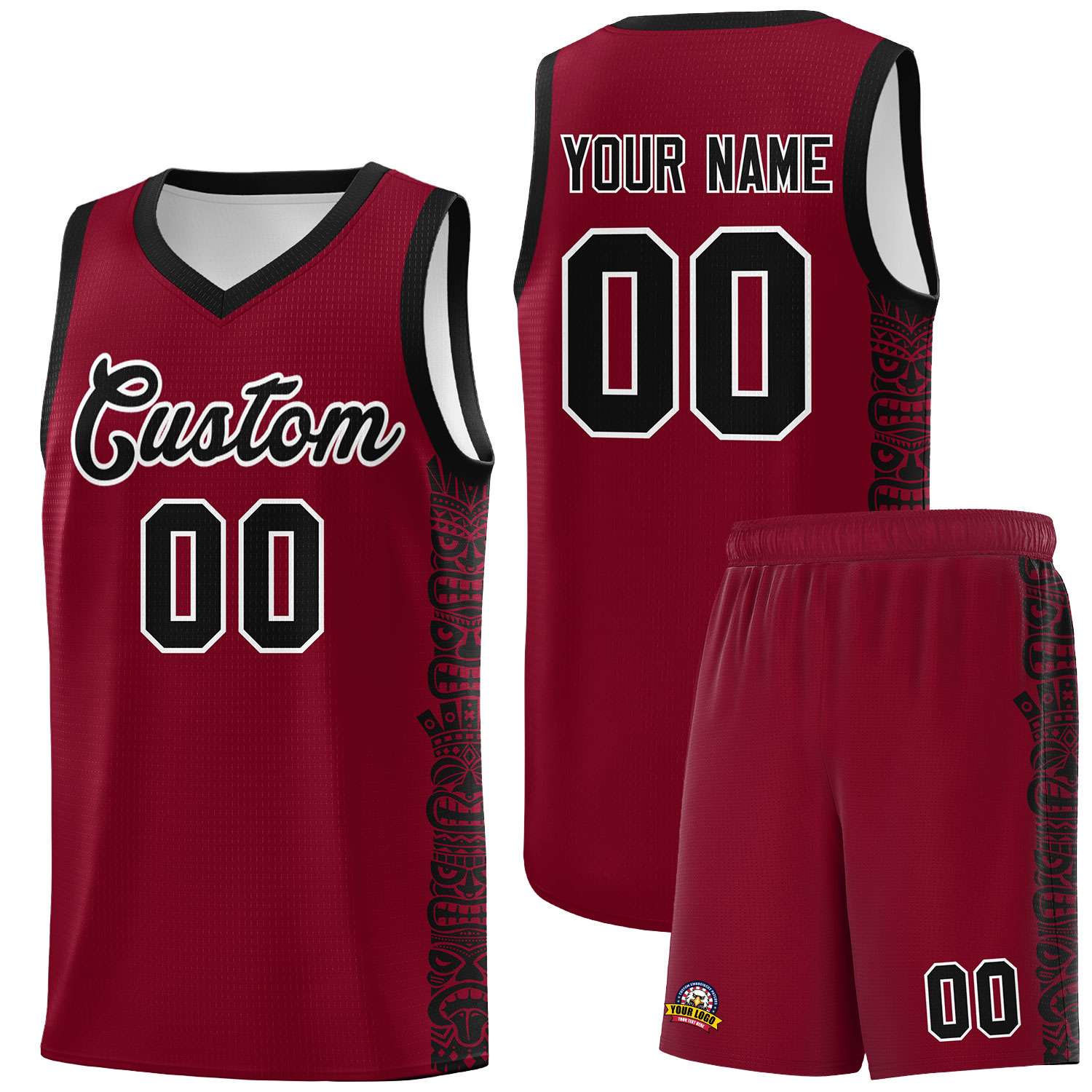 Custom Crimson Black Personalized Indians Pattern Sets Sports Uniform Basketball Jersey