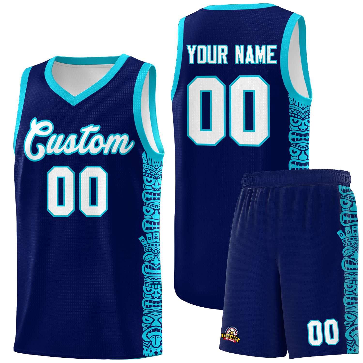 Custom Navy Sky Blue Personalized Indians Pattern Sets Sports Uniform Basketball Jersey