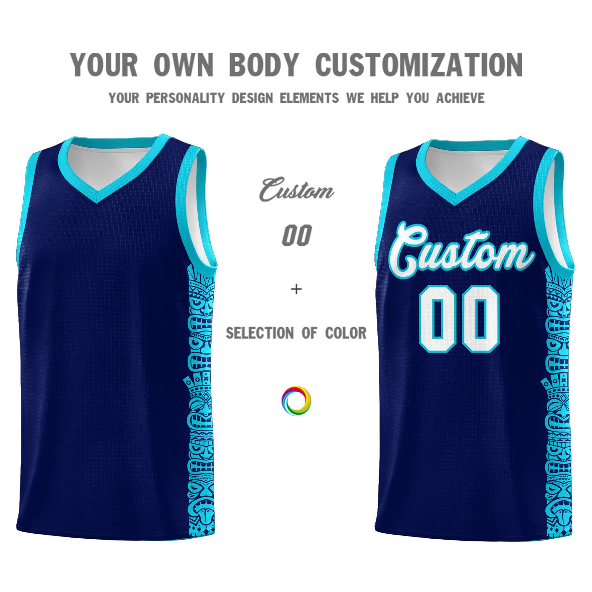 Custom Navy Sky Blue Personalized Indians Pattern Sets Sports Uniform Basketball Jersey