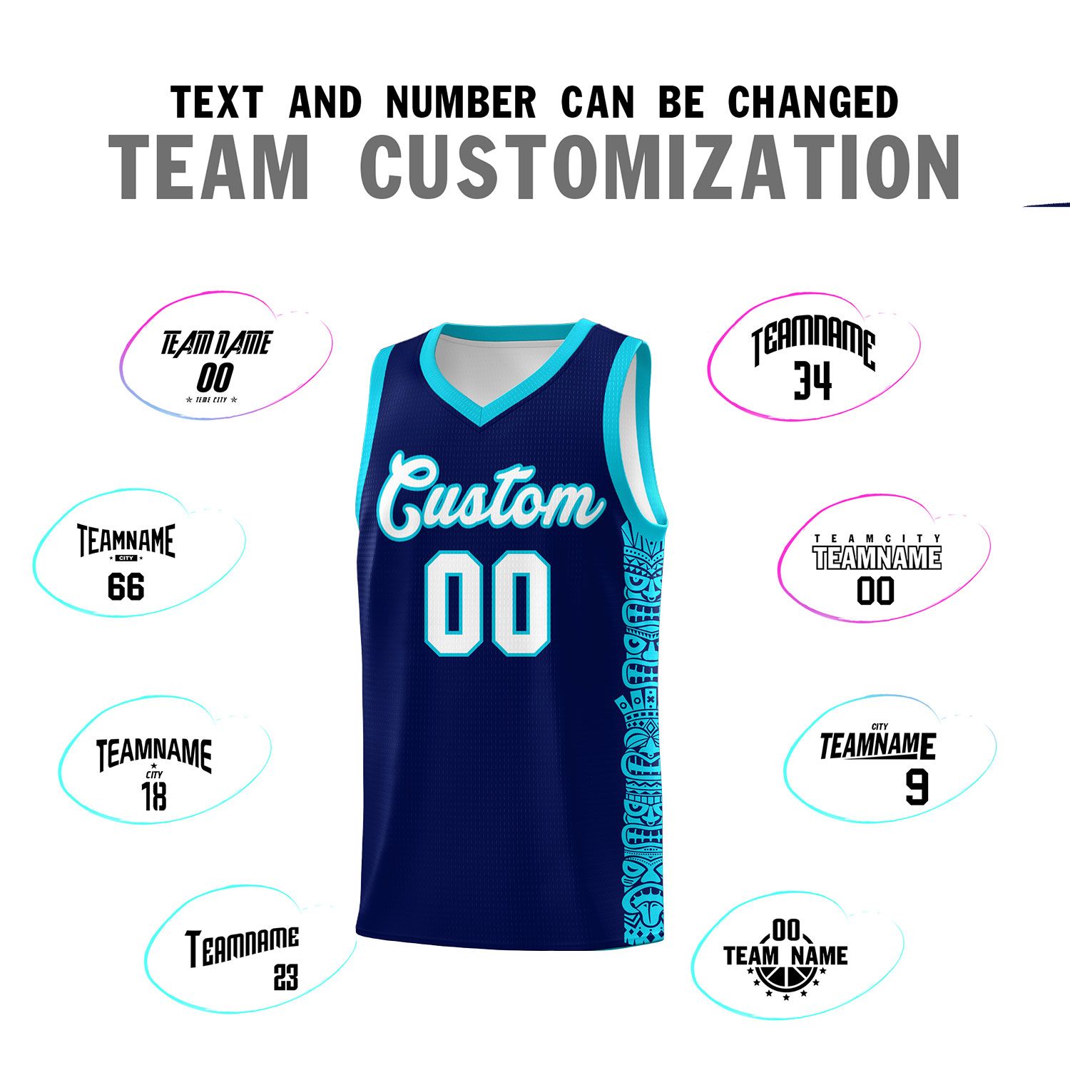 Custom Navy Sky Blue Personalized Indians Pattern Sets Sports Uniform Basketball Jersey