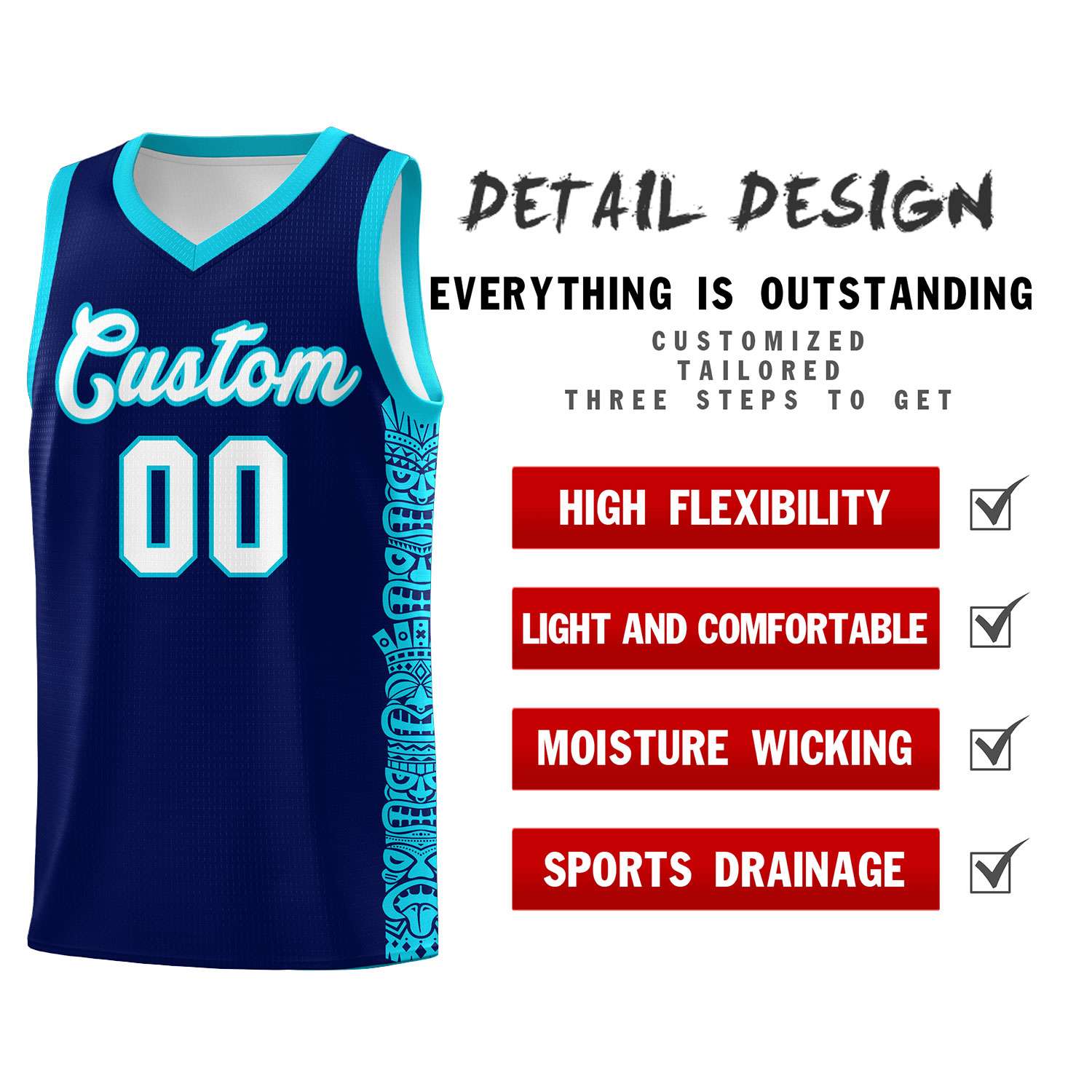 Custom Navy Sky Blue Personalized Indians Pattern Sets Sports Uniform Basketball Jersey