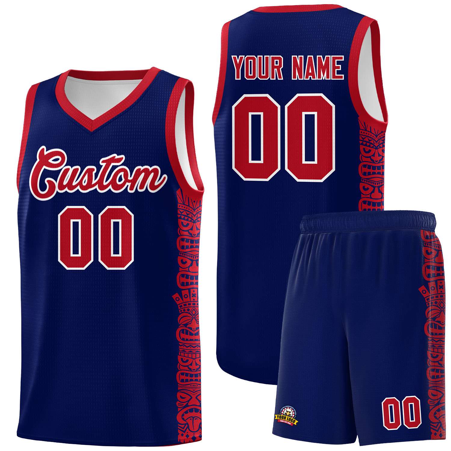 Custom Navy Red Personalized Indians Pattern Sets Sports Uniform Basketball Jersey