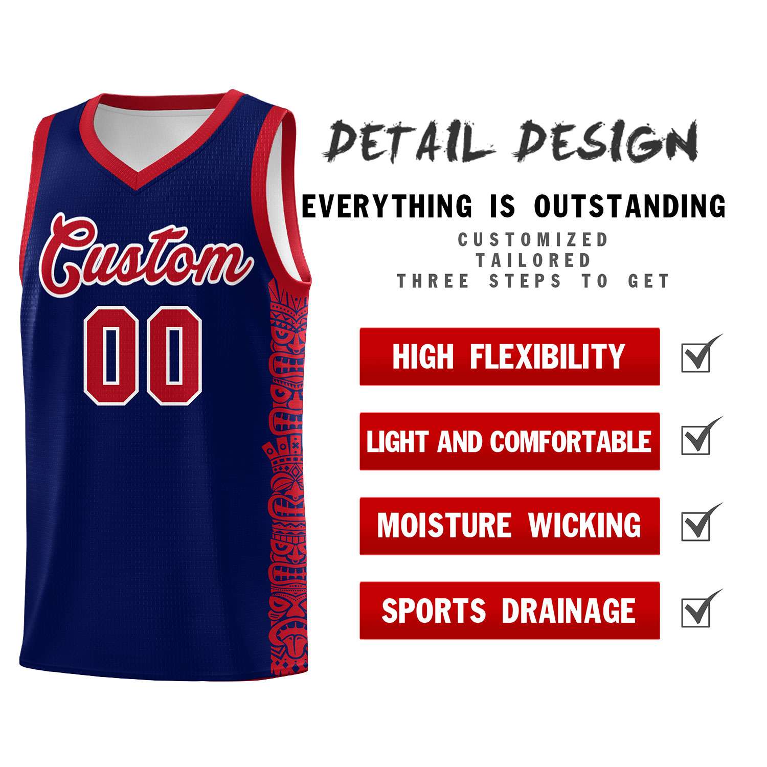 Custom Navy Red Personalized Indians Pattern Sets Sports Uniform Basketball Jersey