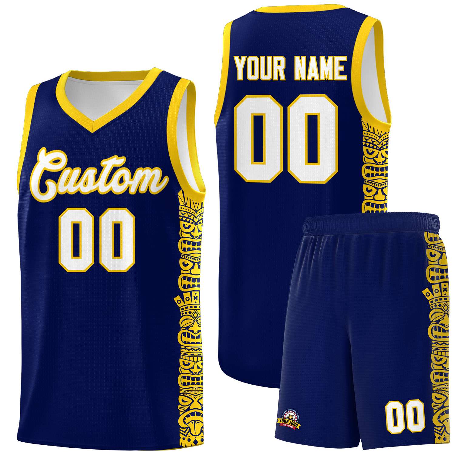 Custom Navy Gold Personalized Indians Pattern Sets Sports Uniform Basketball Jersey