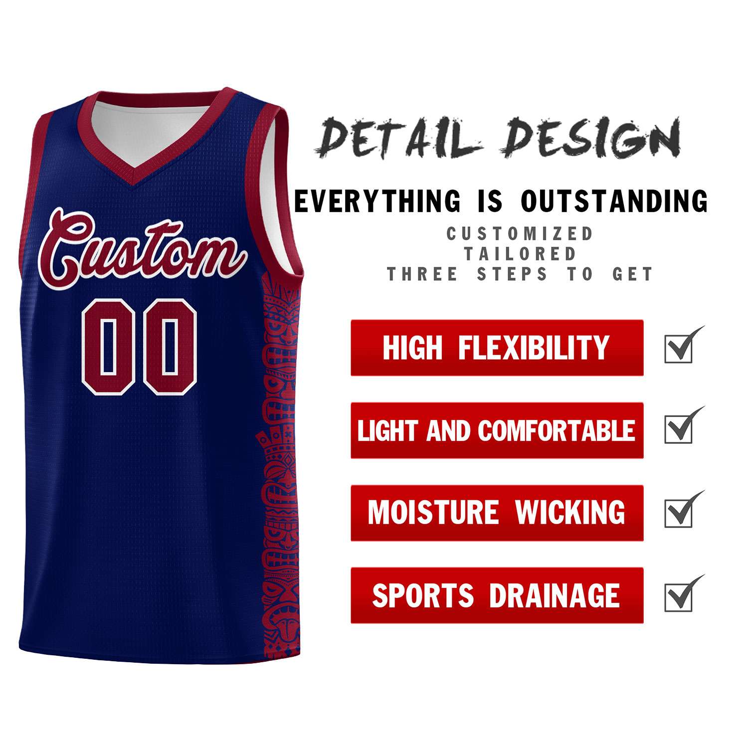 Custom Navy Crimson Personalized Indians Pattern Sets Sports Uniform Basketball Jersey