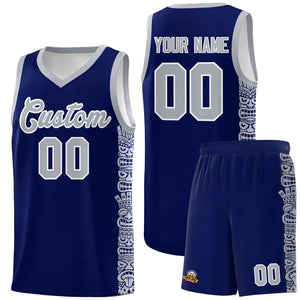 Custom Navy Gray Personalized Indians Pattern Sets Sports Uniform Basketball Jersey