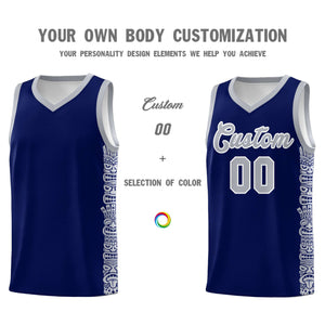 Custom Navy Gray Personalized Indians Pattern Sets Sports Uniform Basketball Jersey