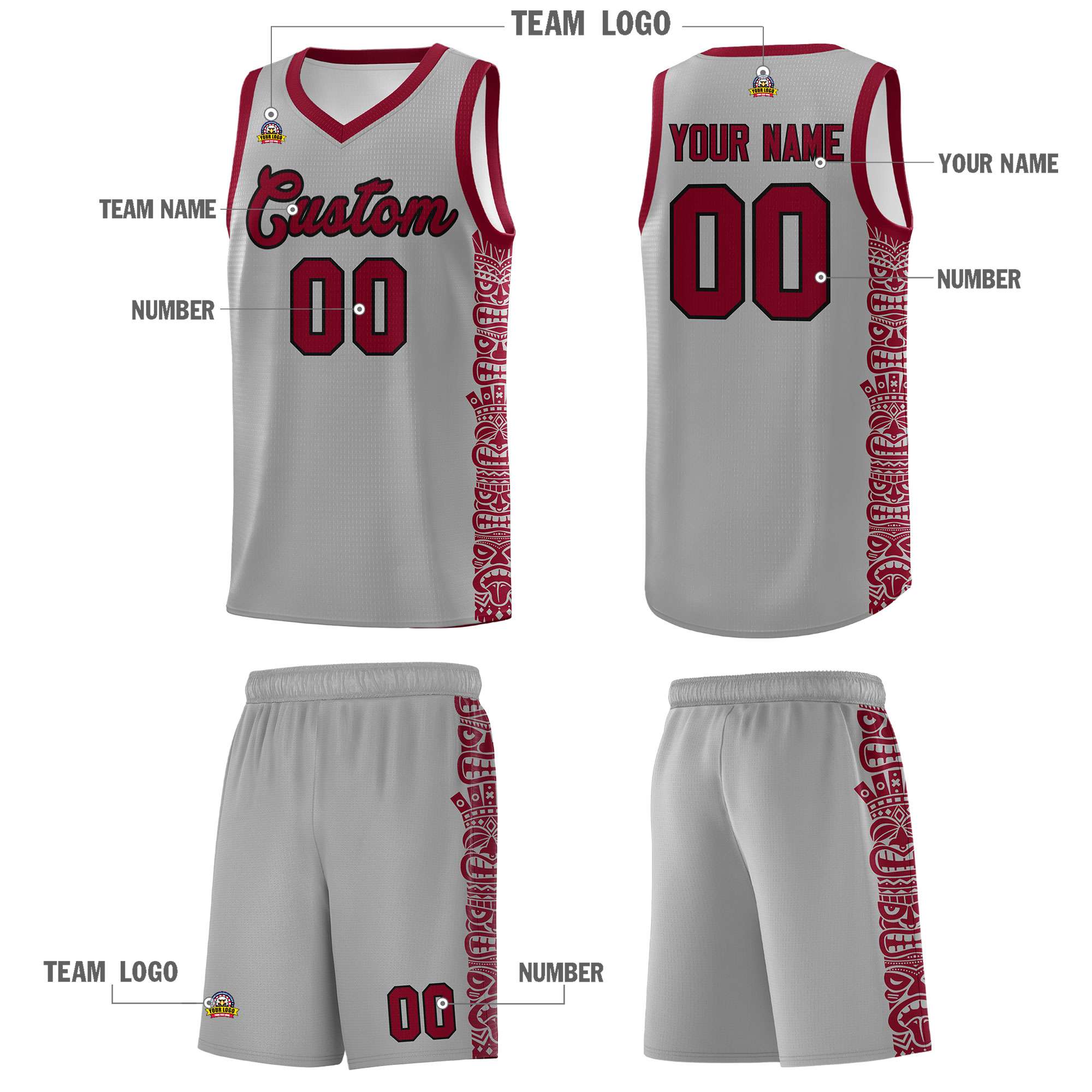 Custom Gray Crimson Personalized Indians Pattern Sets Sports Uniform Basketball Jersey