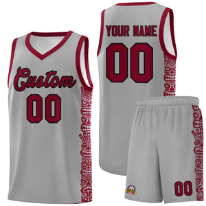 Custom Gray Crimson Personalized Indians Pattern Sets Sports Uniform Basketball Jersey