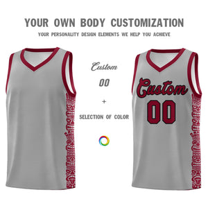 Custom Gray Crimson Personalized Indians Pattern Sets Sports Uniform Basketball Jersey