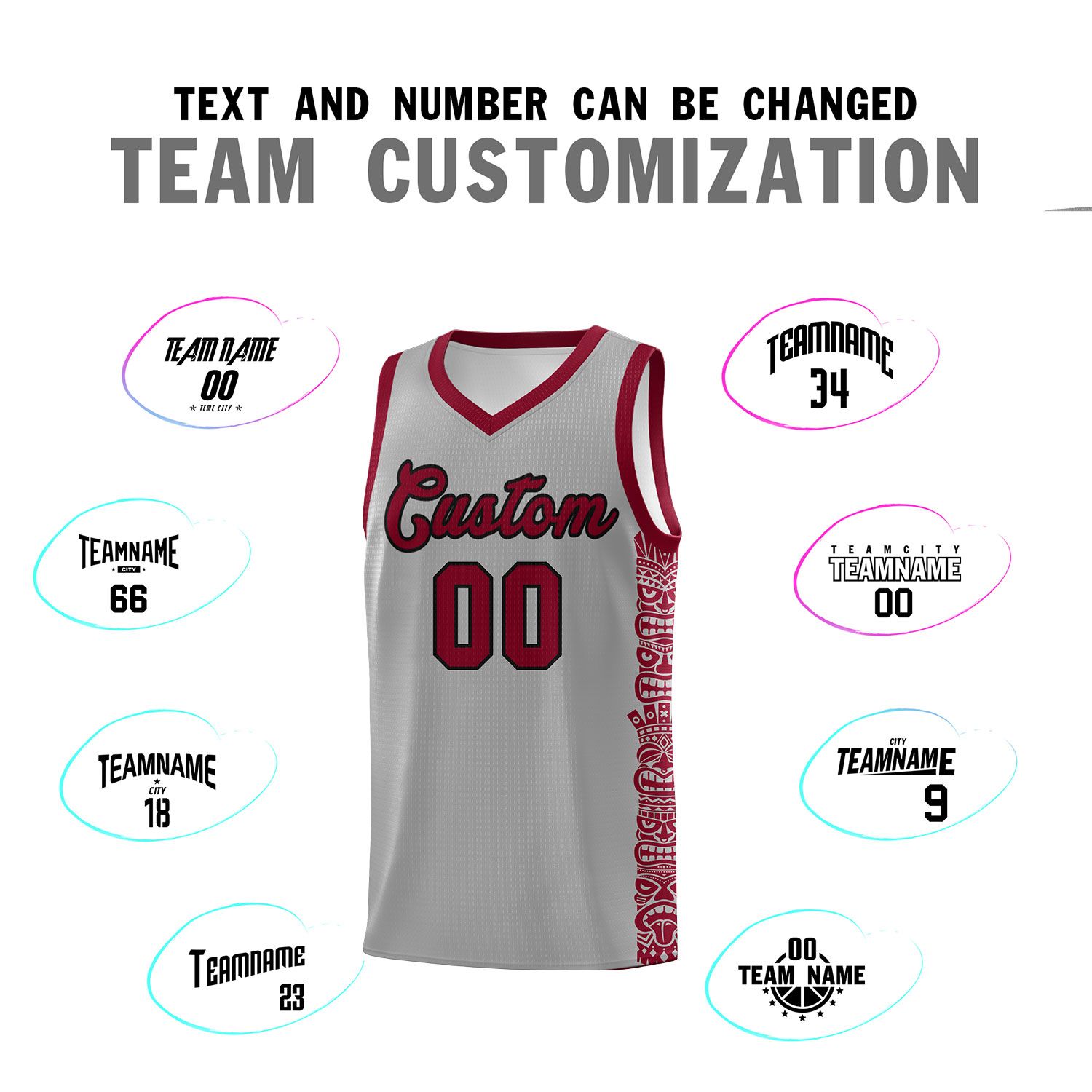 Custom Gray Crimson Personalized Indians Pattern Sets Sports Uniform Basketball Jersey