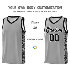 Custom Gray Black Personalized Indians Pattern Sets Sports Uniform Basketball Jersey