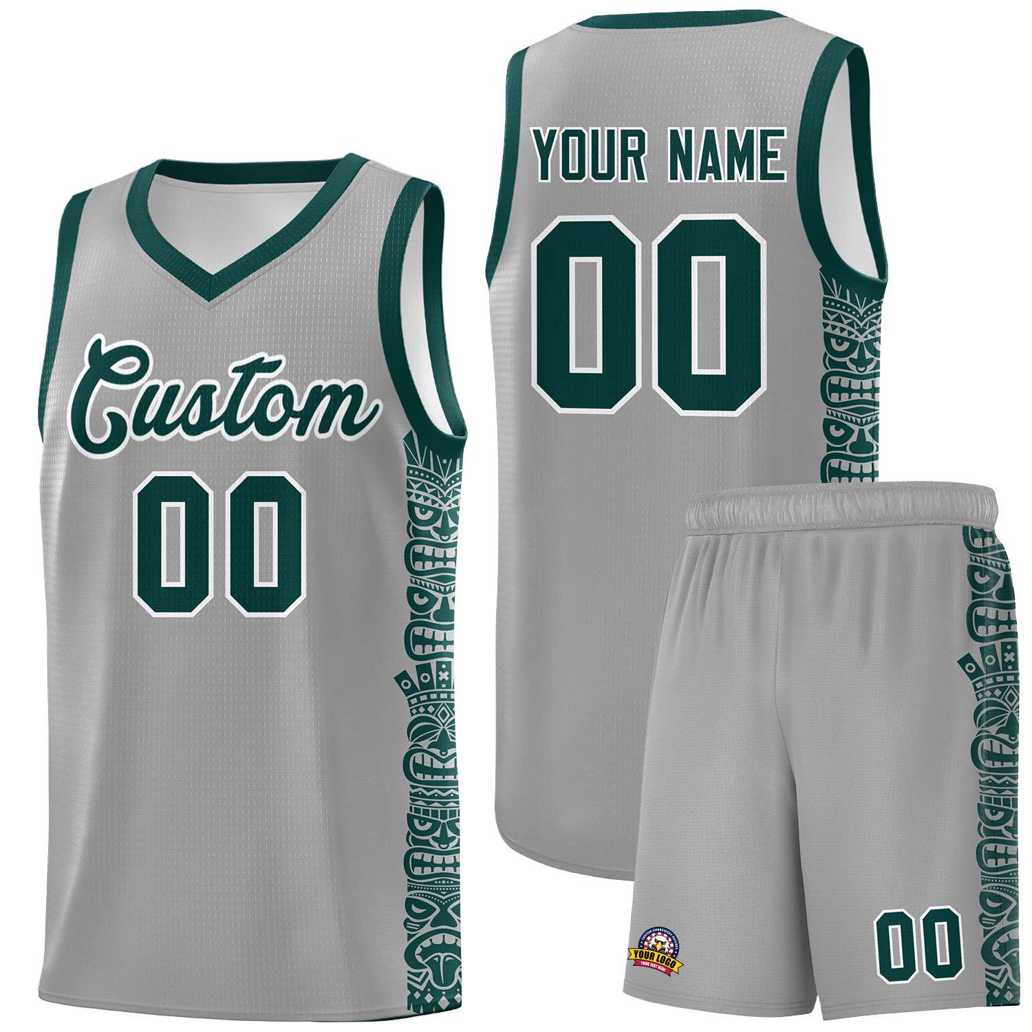 Custom Gray Midnight Green Personalized Indians Pattern Sets Sports Uniform Basketball Jersey