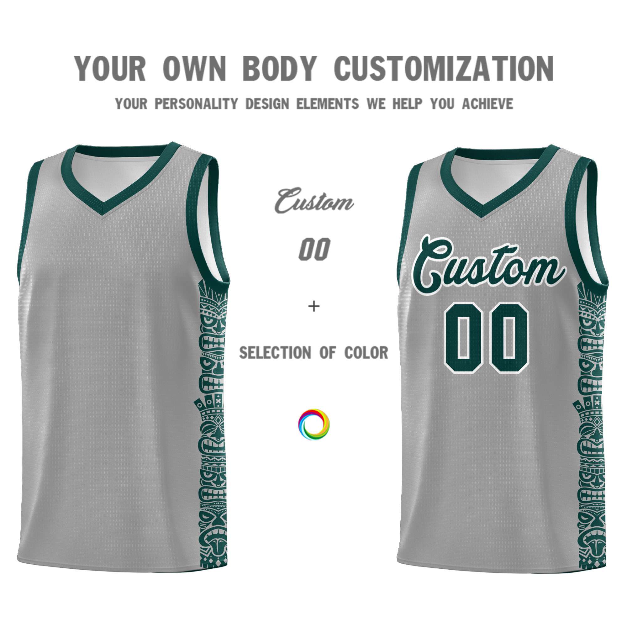 Custom Gray Midnight Green Personalized Indians Pattern Sets Sports Uniform Basketball Jersey