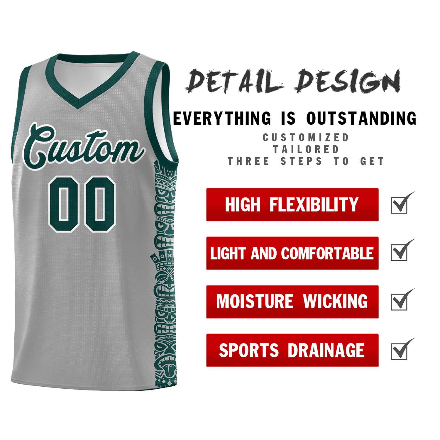 Custom Gray Midnight Green Personalized Indians Pattern Sets Sports Uniform Basketball Jersey