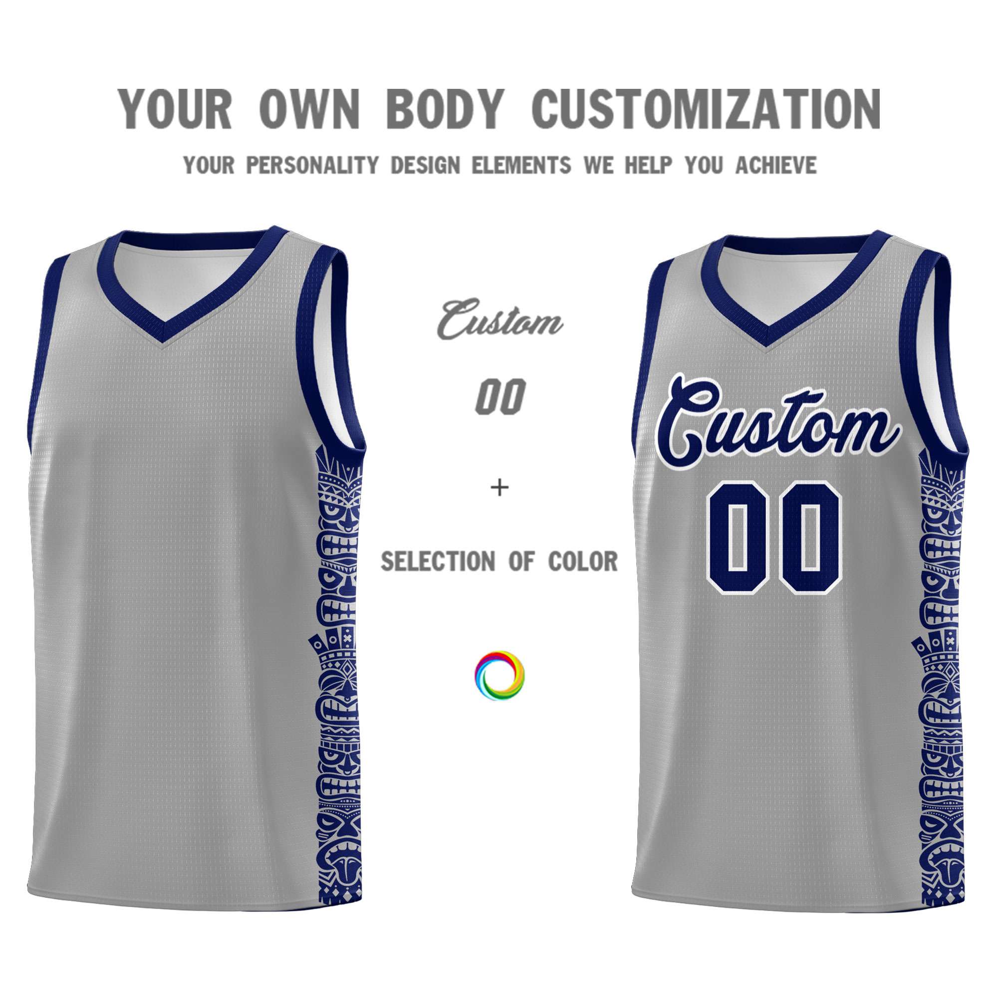 Custom Gray Royal Personalized Indians Pattern Sets Sports Uniform Basketball Jersey