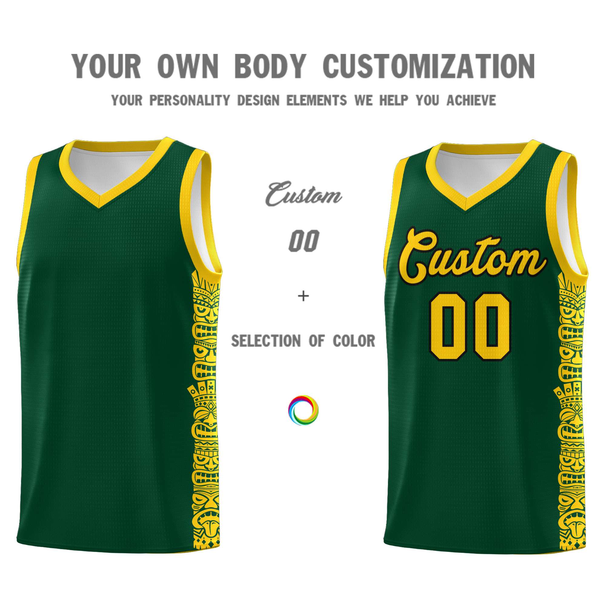 Custom Green Gold Personalized Indians Pattern Sets Sports Uniform Basketball Jersey