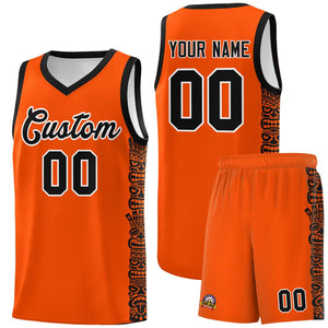 Custom Orange Black Personalized Indians Pattern Sets Sports Uniform Basketball Jersey