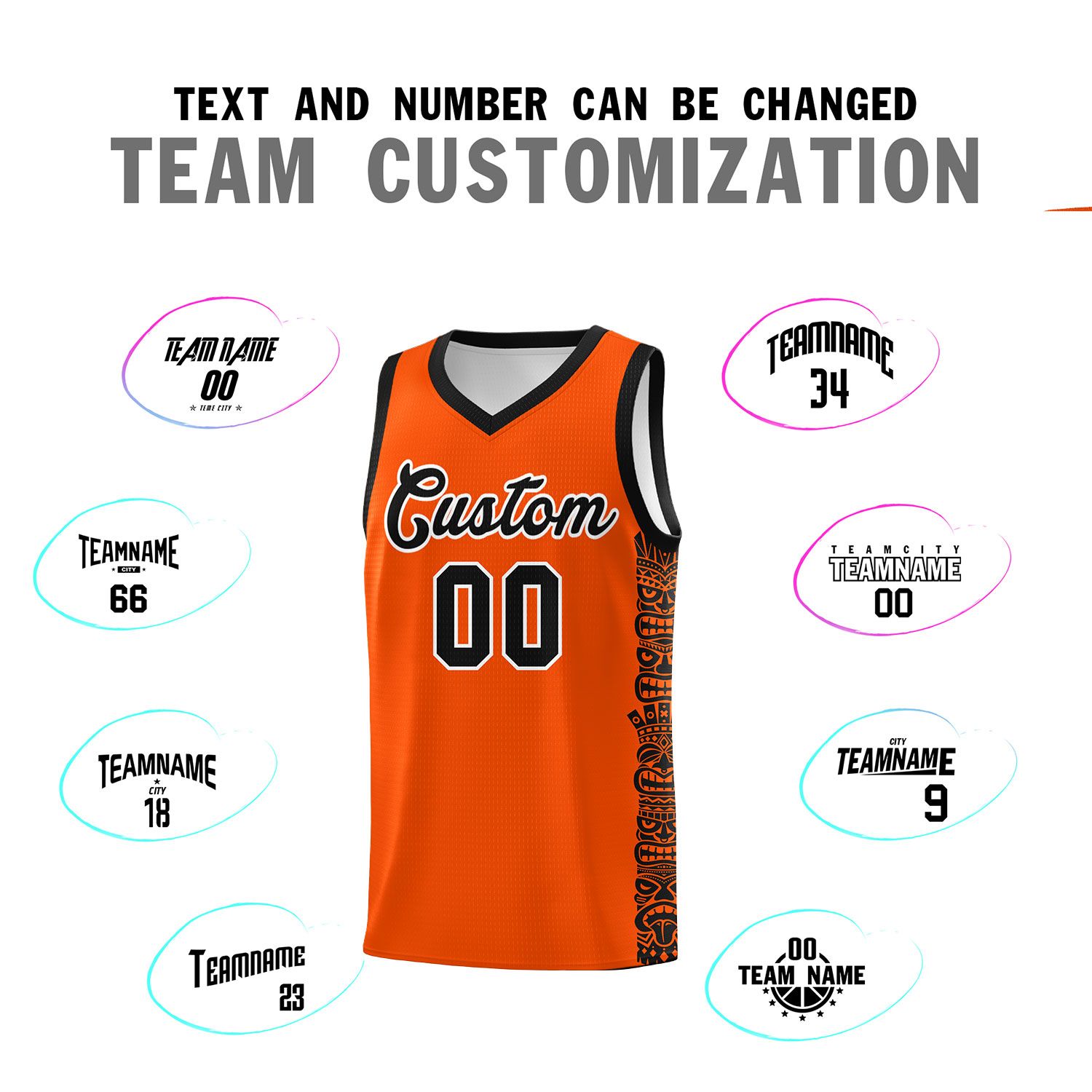 Custom Orange Black Personalized Indians Pattern Sets Sports Uniform Basketball Jersey