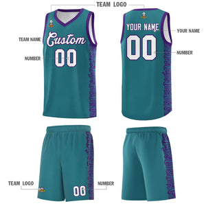 Custom Aqua Purple Personalized Indians Pattern Sets Sports Uniform Basketball Jersey