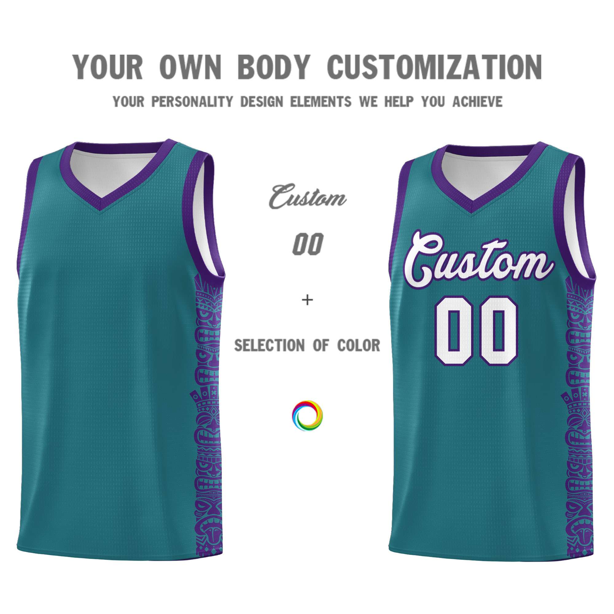 Custom Aqua Purple Personalized Indians Pattern Sets Sports Uniform Basketball Jersey