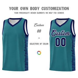 Custom Aqua Navy Personalized Indians Pattern Sets Sports Uniform Basketball Jersey