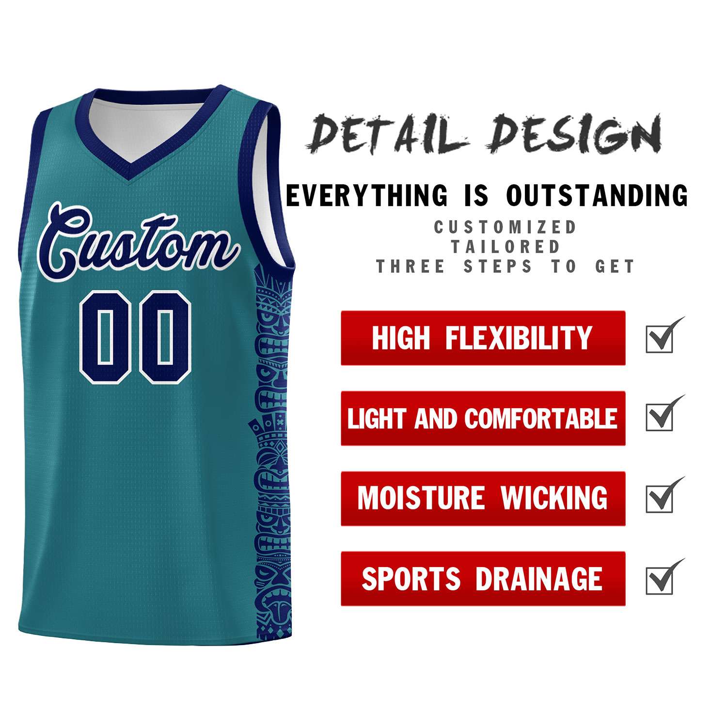 Custom Aqua Navy Personalized Indians Pattern Sets Sports Uniform Basketball Jersey