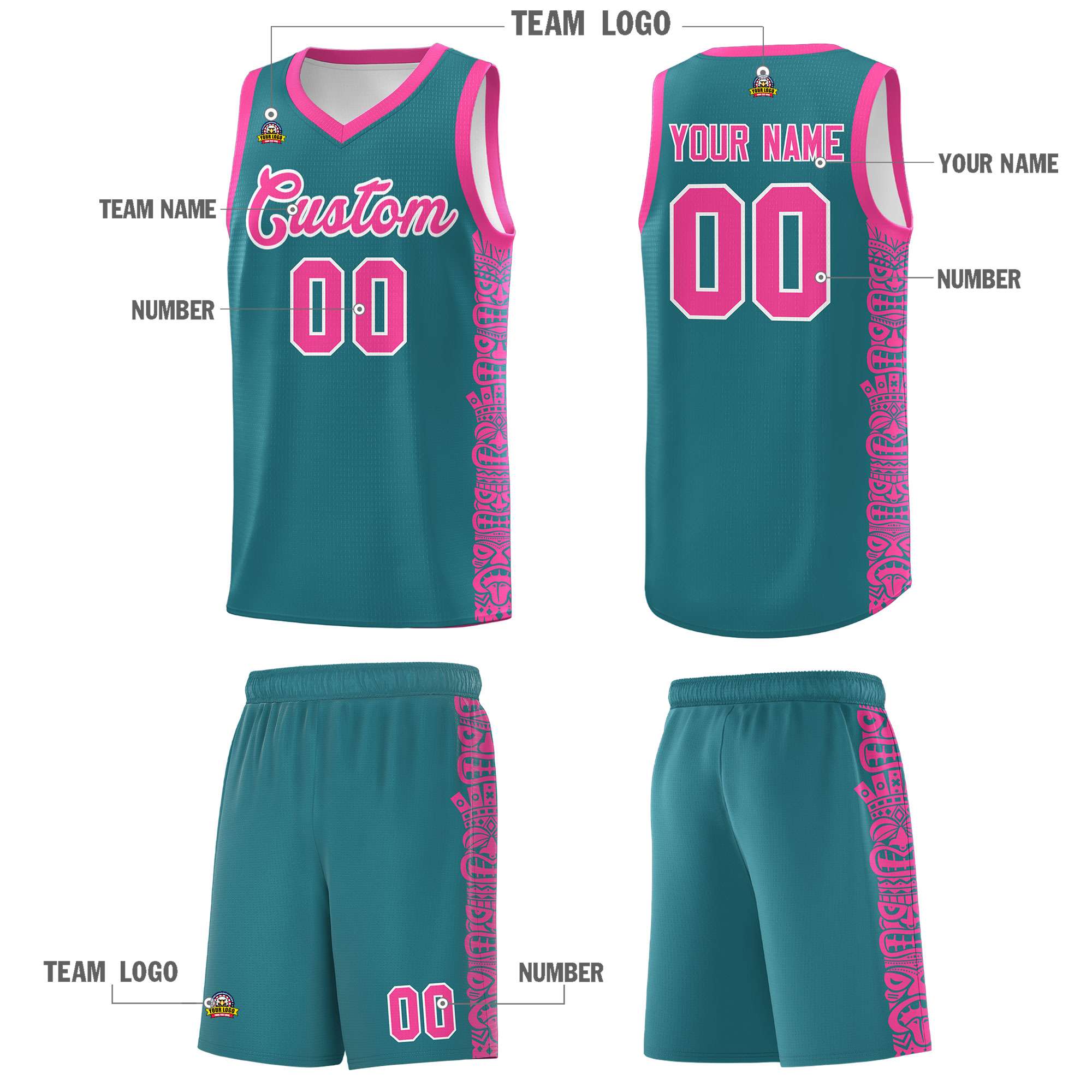 Custom Aqua Pink Personalized Indians Pattern Sets Sports Uniform Basketball Jersey