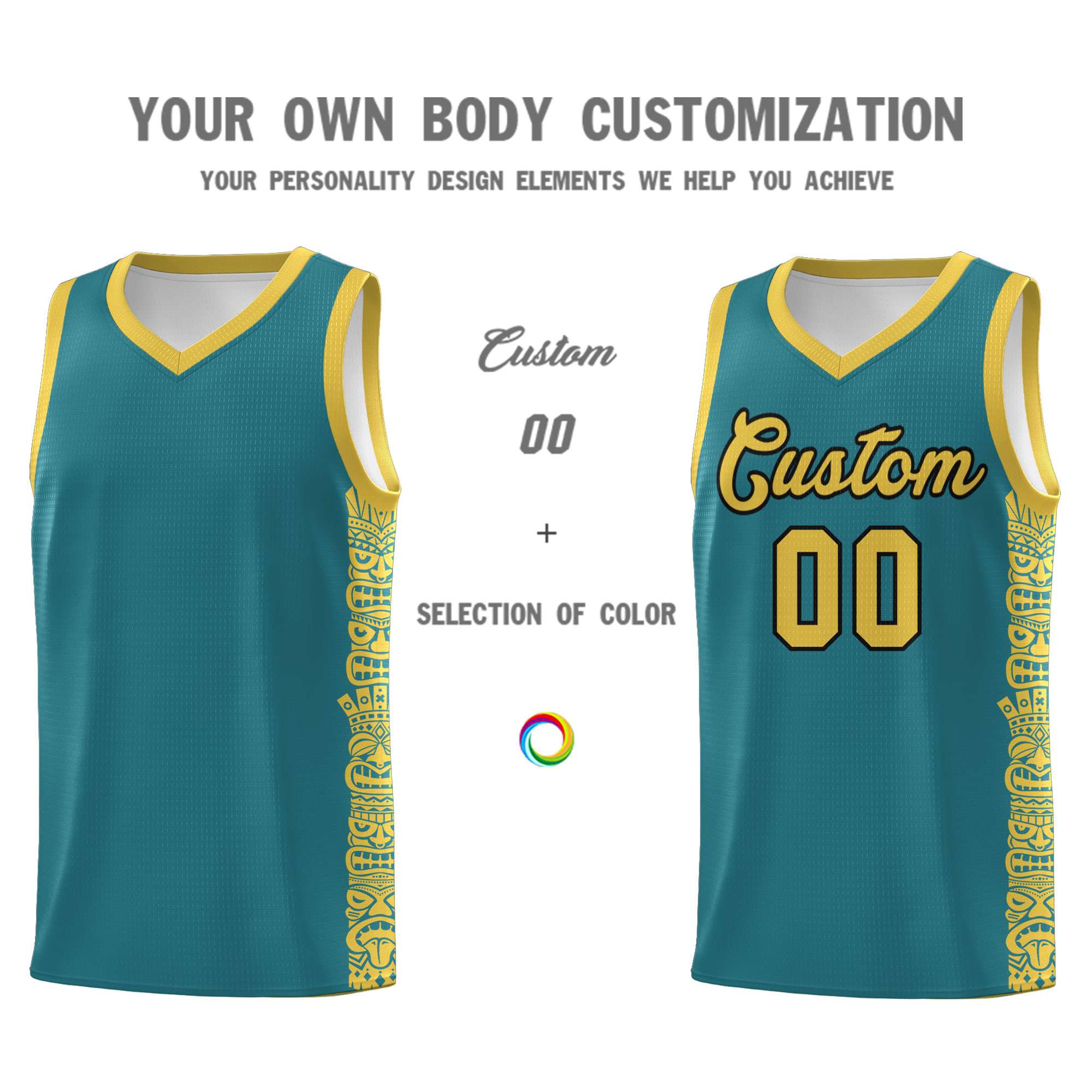 Custom Aqua Yellow Personalized Indians Pattern Sets Sports Uniform Basketball Jersey