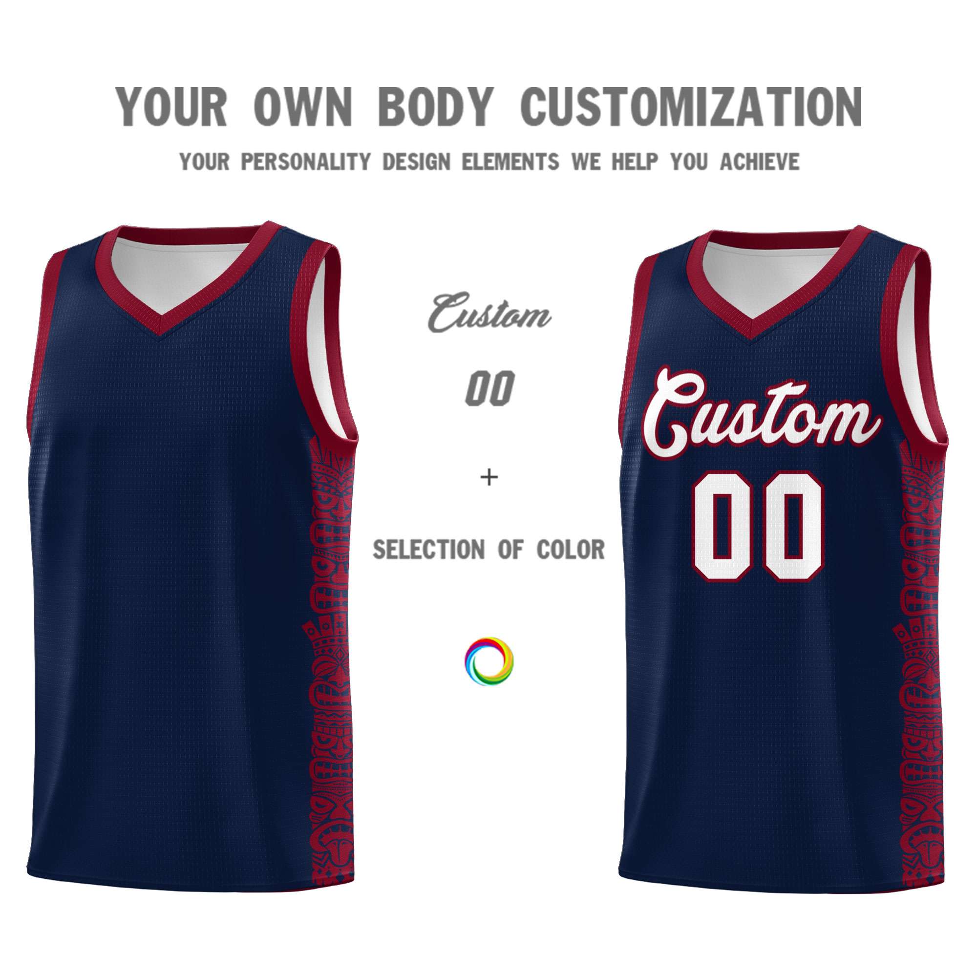 Custom Navy Crimson Personalized Indians Pattern Sets Sports Uniform Basketball Jersey