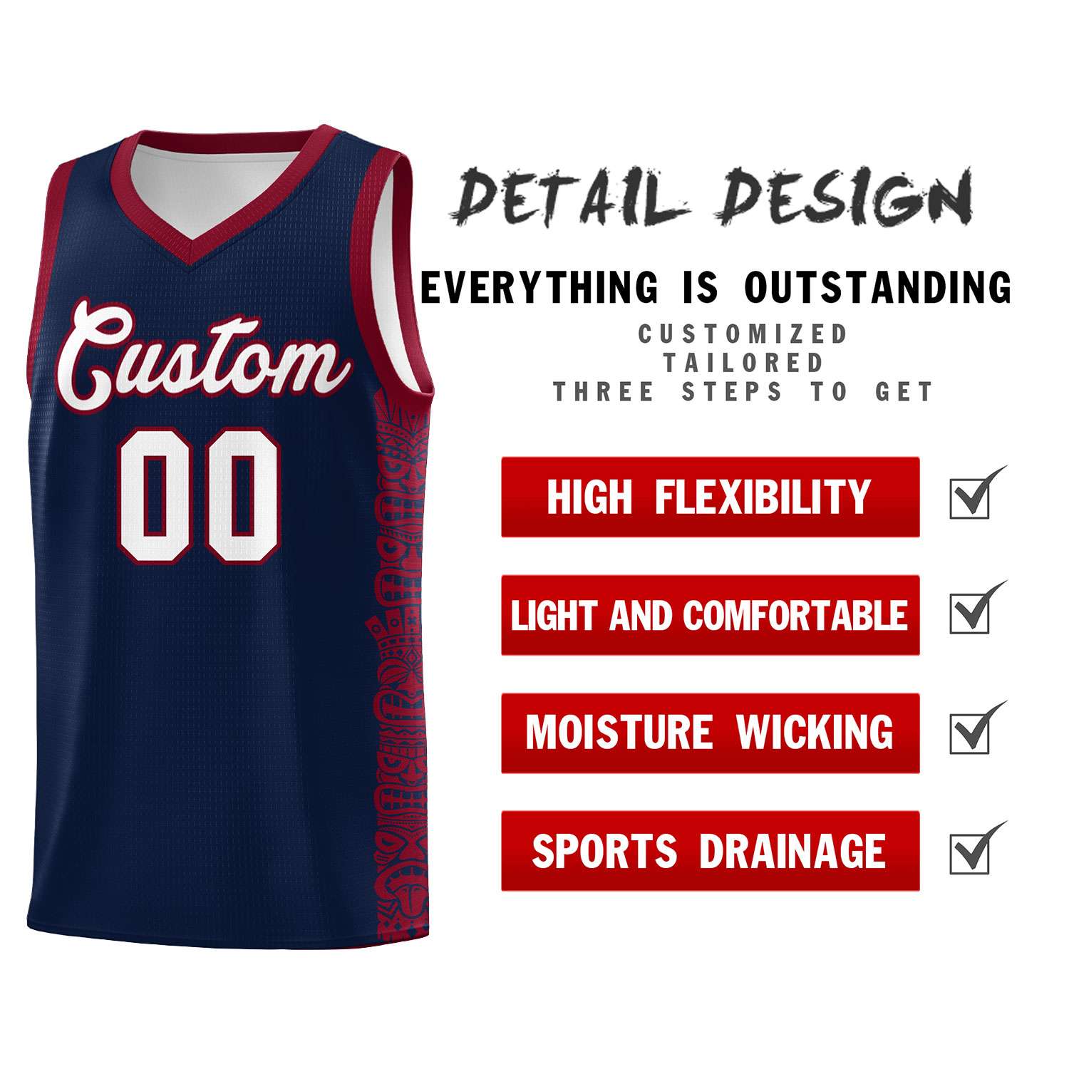 Custom Navy Crimson Personalized Indians Pattern Sets Sports Uniform Basketball Jersey