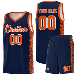 Custom Navy Orange Personalized Indians Pattern Sets Sports Uniform Basketball Jersey