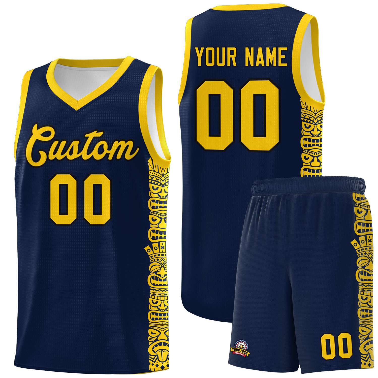 Custom Navy Gold Personalized Indians Pattern Sets Sports Uniform Basketball Jersey