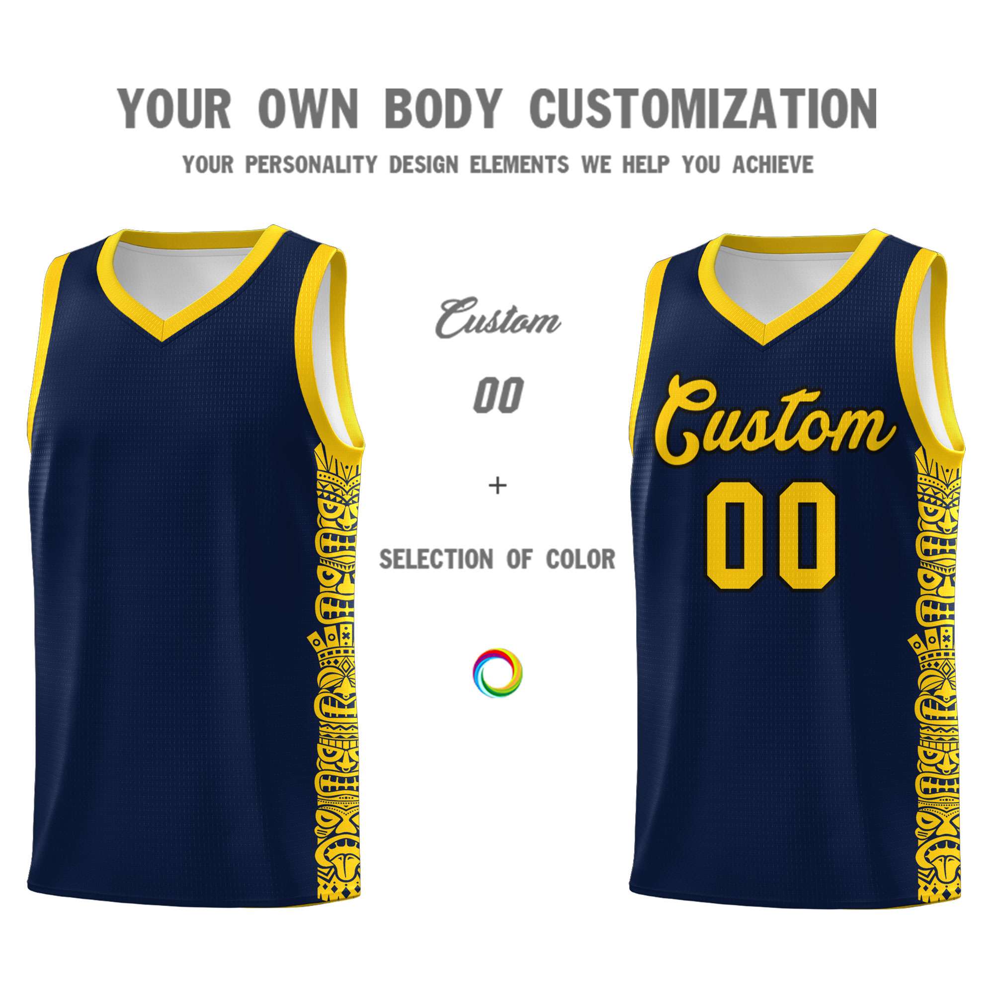 Custom Navy Gold Personalized Indians Pattern Sets Sports Uniform Basketball Jersey