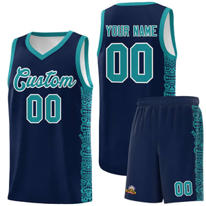 Custom Navy Aqua Personalized Indians Pattern Sets Sports Uniform Basketball Jersey