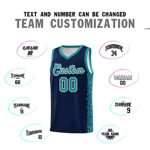 Custom Navy Aqua Personalized Indians Pattern Sets Sports Uniform Basketball Jersey