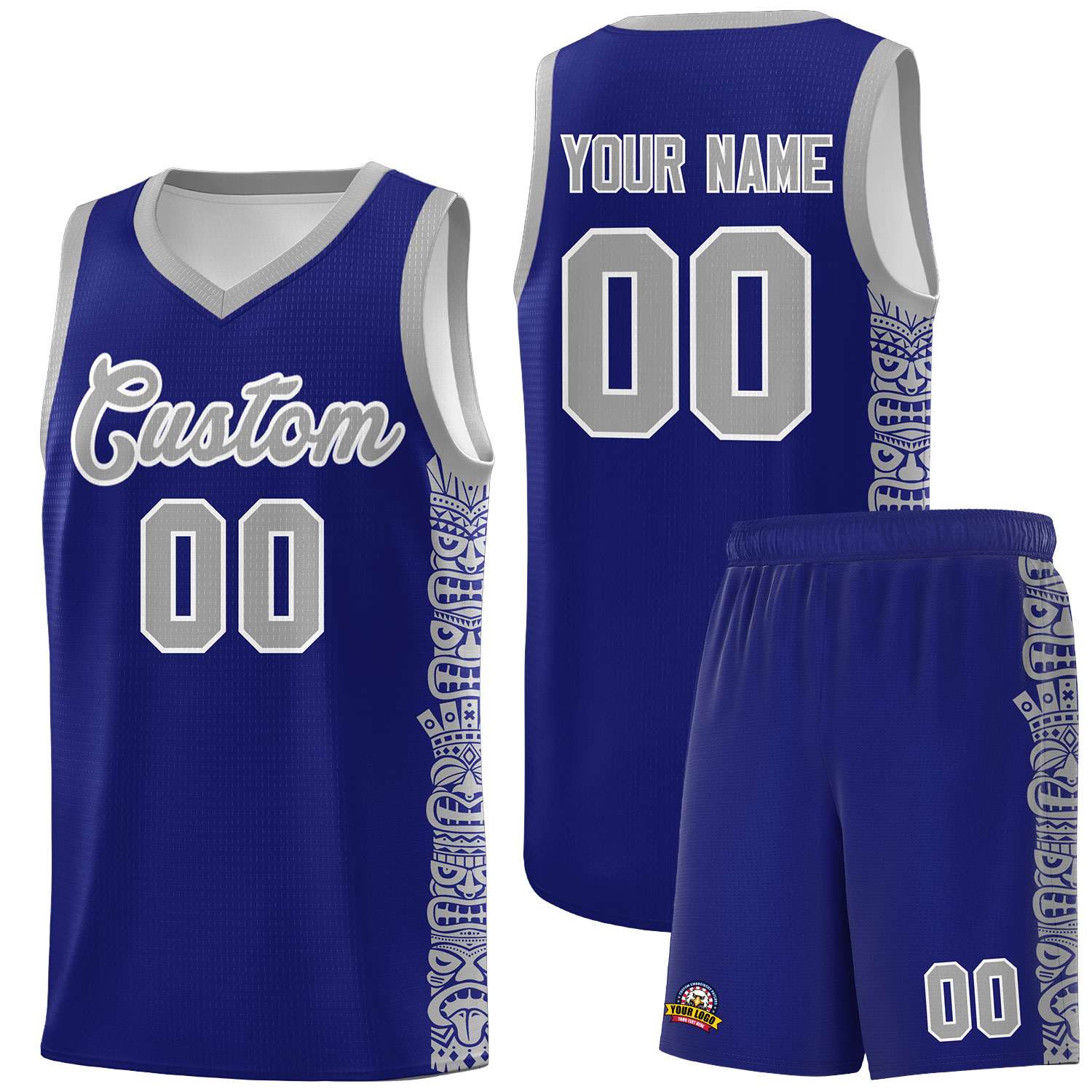 Custom Royal Gray Personalized Indians Pattern Sets Sports Uniform Basketball Jersey