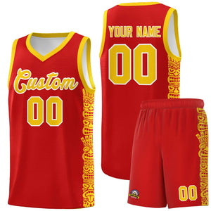 Custom Red Gold Personalized Indians Pattern Sets Sports Uniform Basketball Jersey