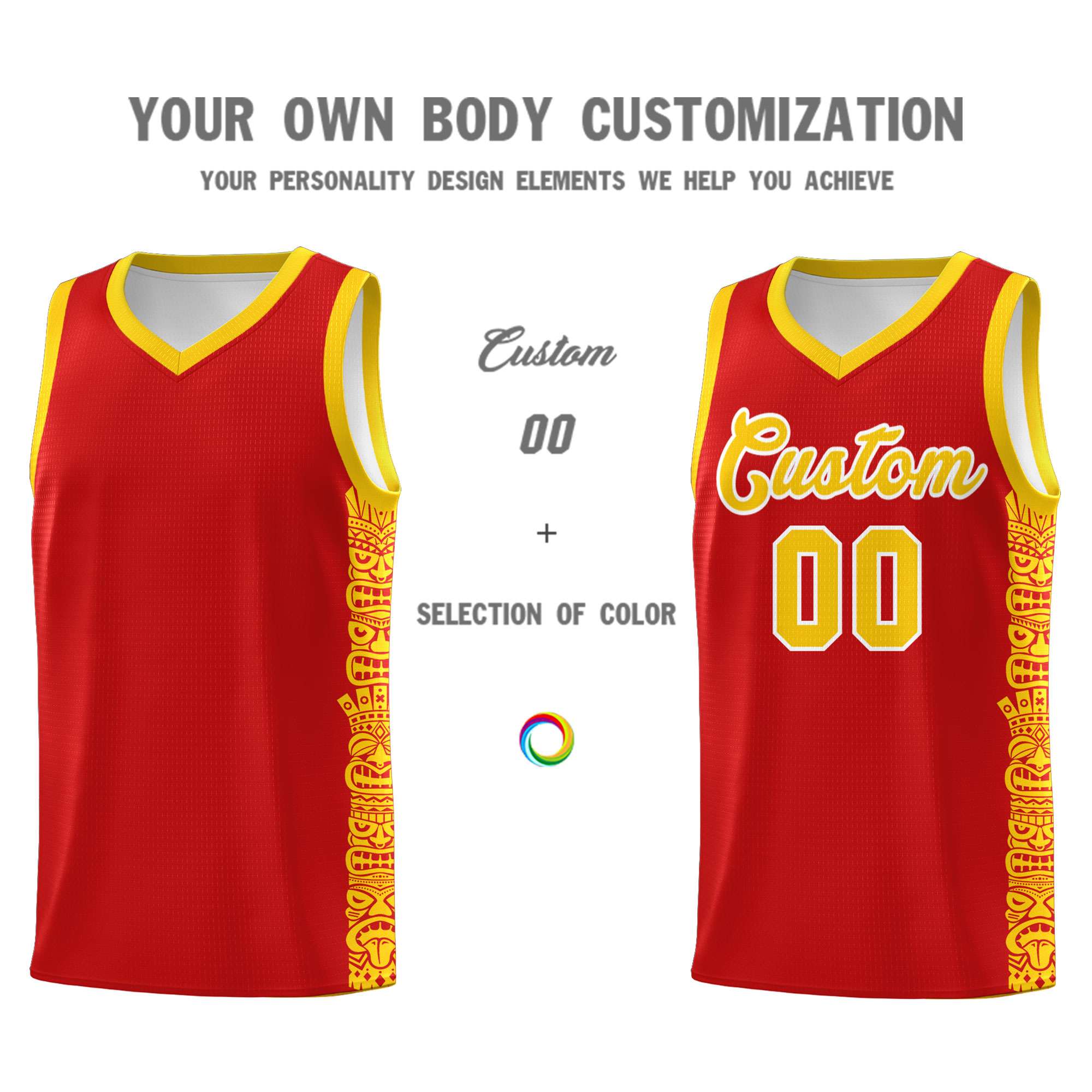 Custom Red Gold Personalized Indians Pattern Sets Sports Uniform Basketball Jersey