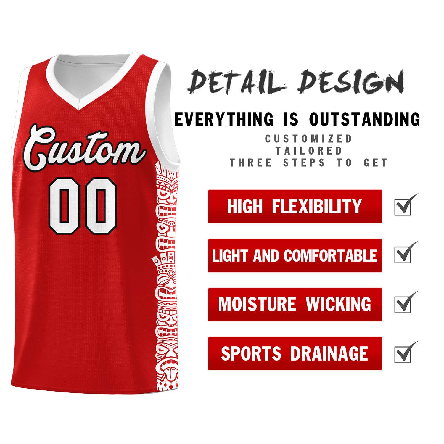 Custom Red White Personalized Indians Pattern Sets Sports Uniform Basketball Jersey