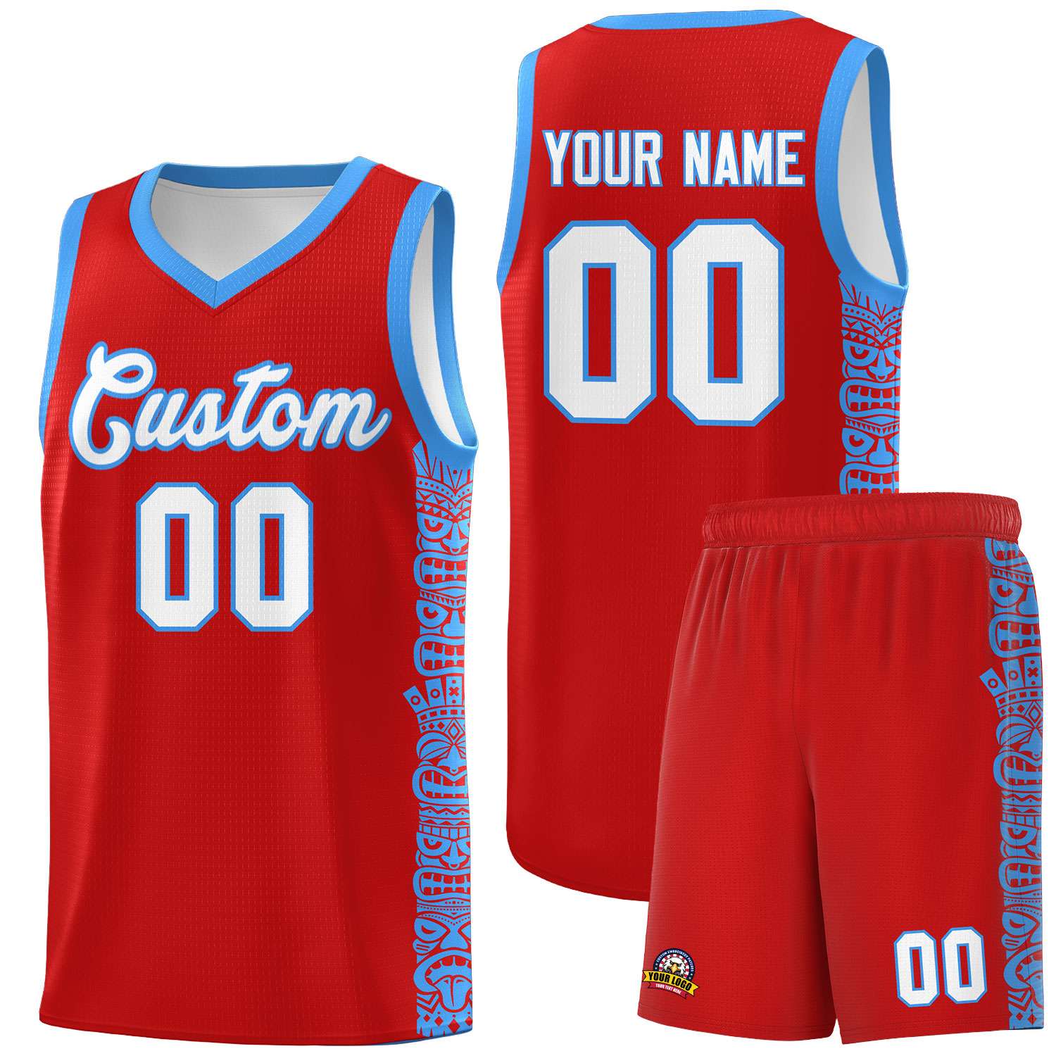 Custom Red Powder Blue Personalized Indians Pattern Sets Sports Uniform Basketball Jersey