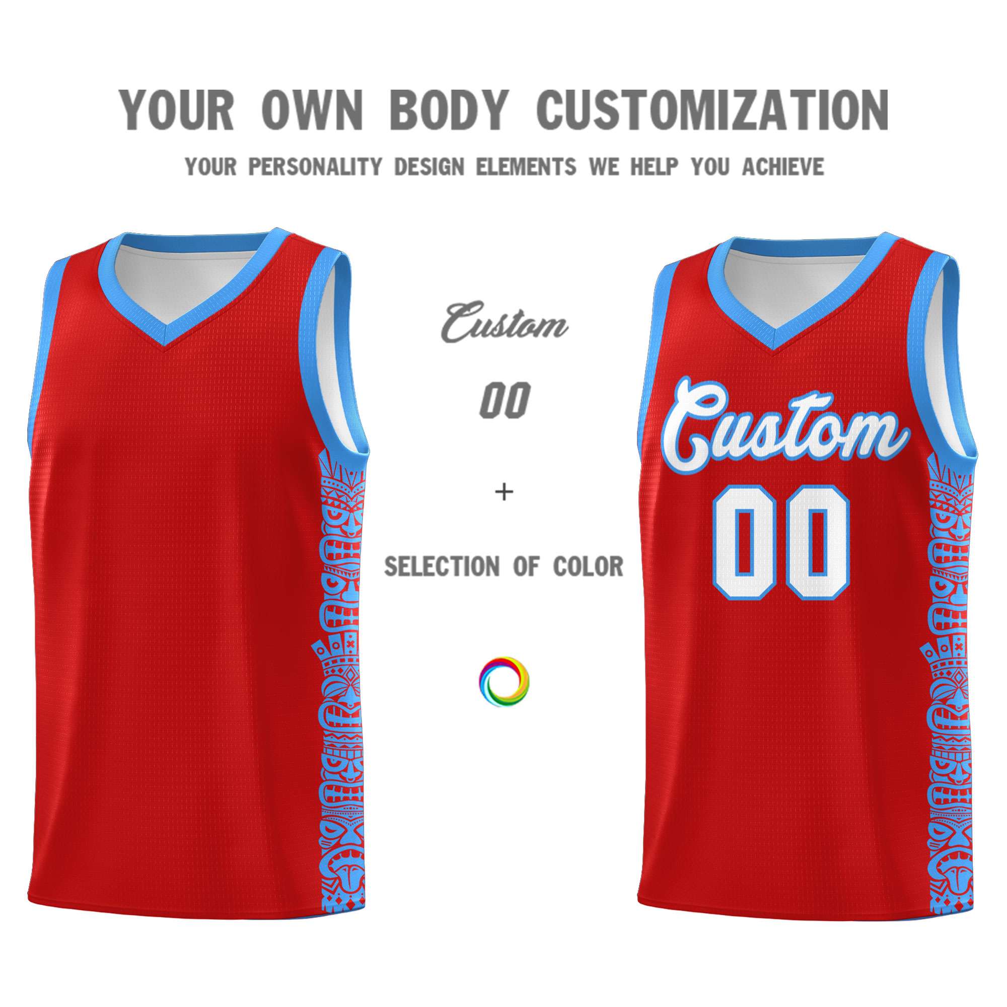 Custom Red Powder Blue Personalized Indians Pattern Sets Sports Uniform Basketball Jersey