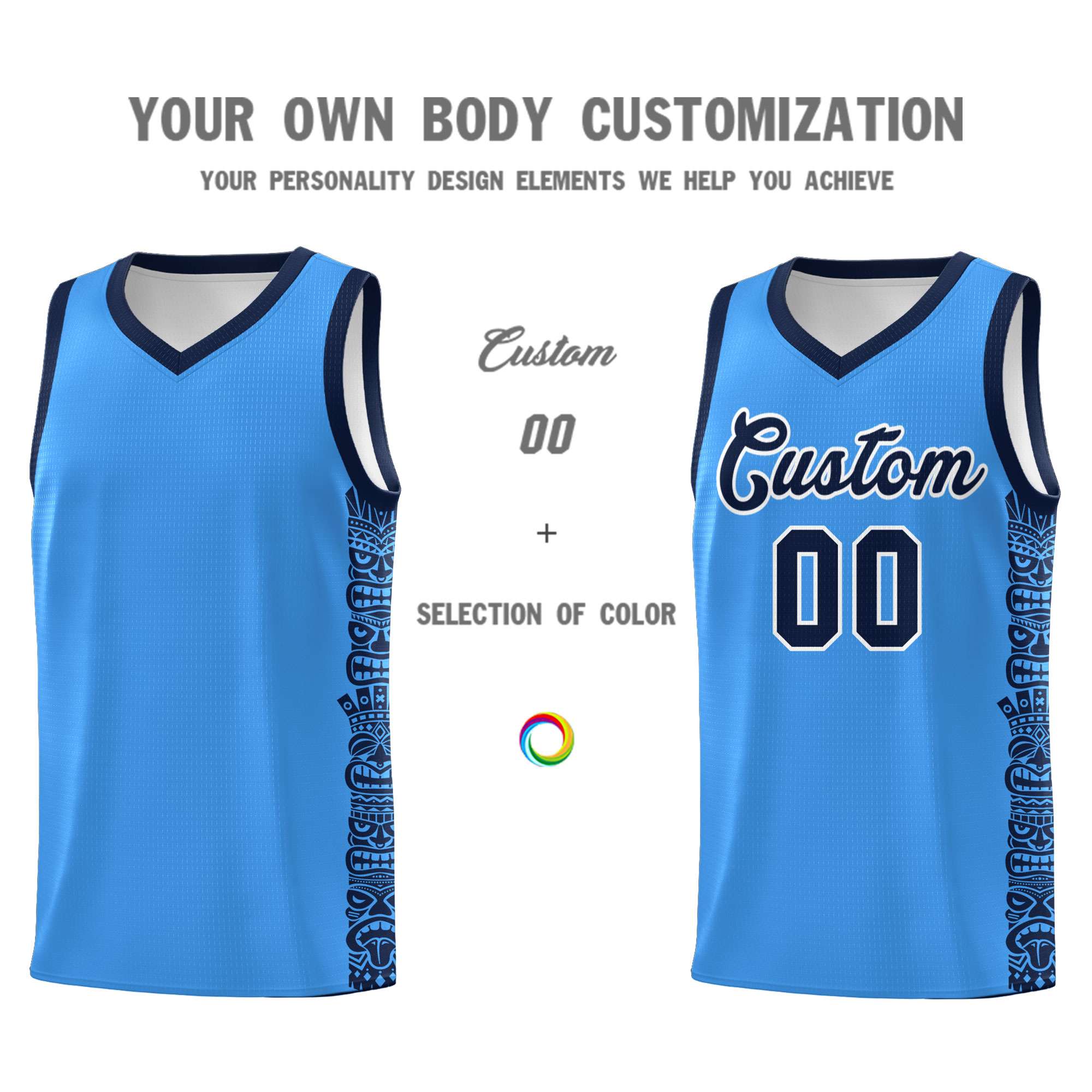 Custom Powder Blue Black Personalized Indians Pattern Sets Sports Uniform Basketball Jersey