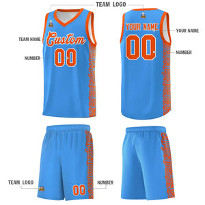 Custom Powder Blue Orange Personalized Indians Pattern Sets Sports Uniform Basketball Jersey