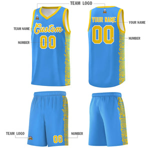 Custom Powder Blue Gold Personalized Indians Pattern Sets Sports Uniform Basketball Jersey